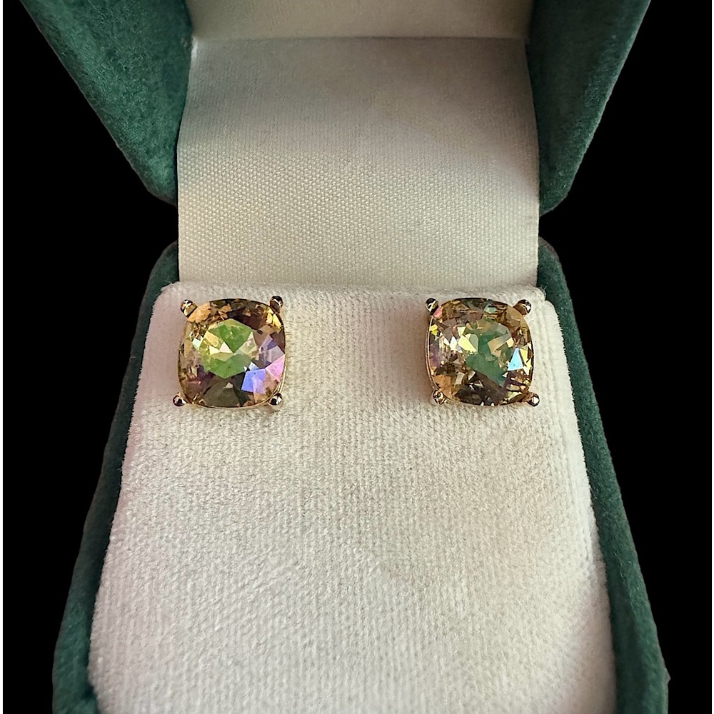 Earrings. Multi faceted diamond look and gold
